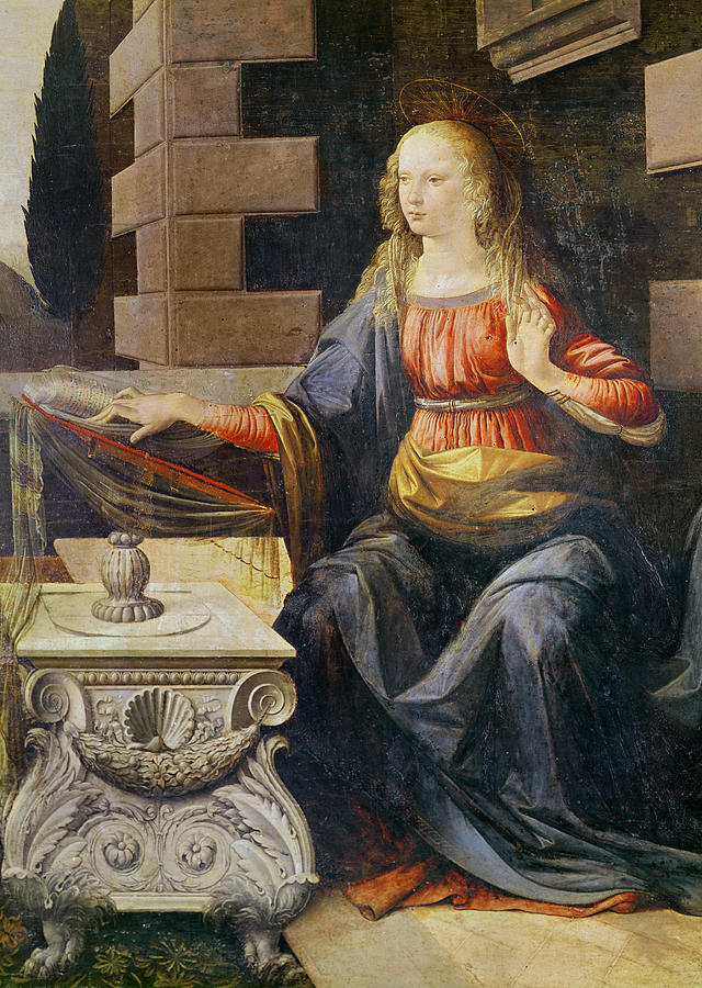 The Annunciation   detail of the Virgin Painting by Leonardo Da Vinci