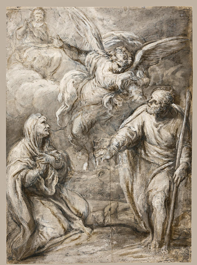 The Annunciation to Joachim and Anna Drawing by Lazzaro Baldi