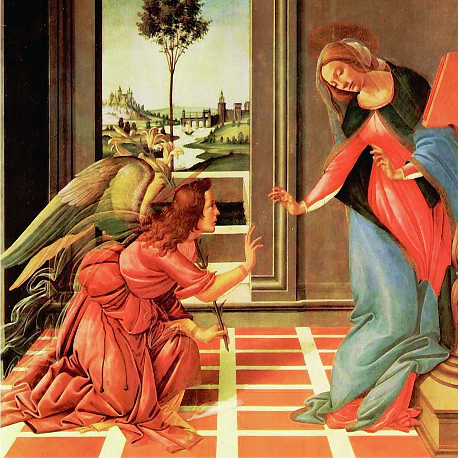 Christmas Mixed Media - The Annunciation Virgin Mary Archangel Gabriel by Sandro Botticelli