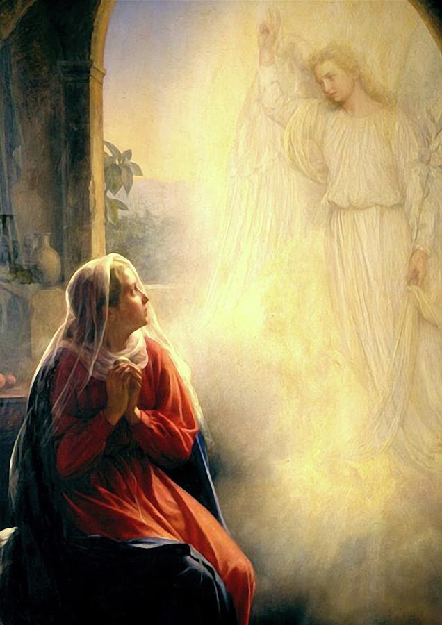 Christmas Mixed Media - The Annunication Virgin Mary Archangel Gabriel  by Carl Bloch