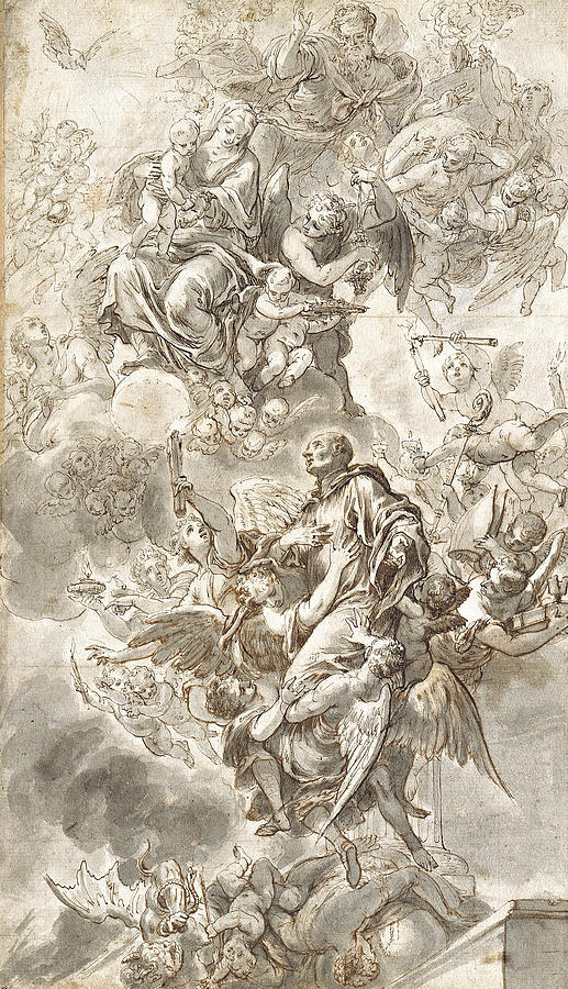 The Apotheosis of Saint Benedict Drawing by Johann Andreas Wolff