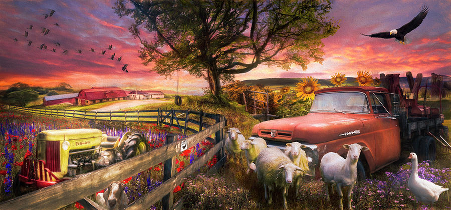 The Appalachian Farm Life Sunset Painting Photograph by Debra and Dave Vanderlaan