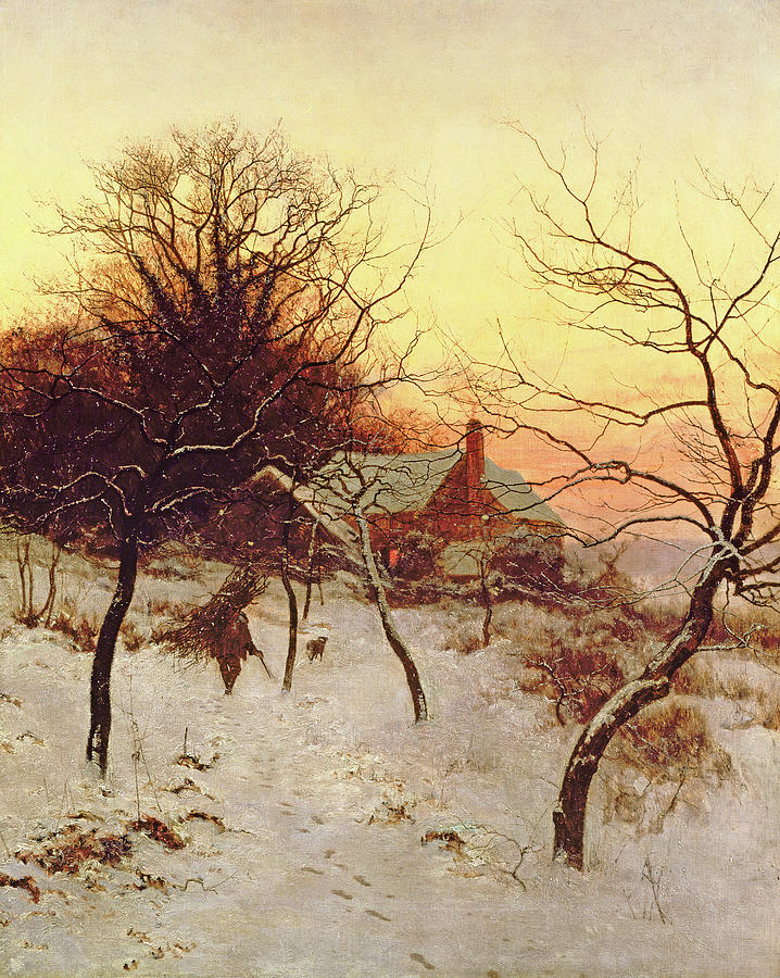 Sunset Painting - The approach of a Winters night by Edward Wilkins Waite