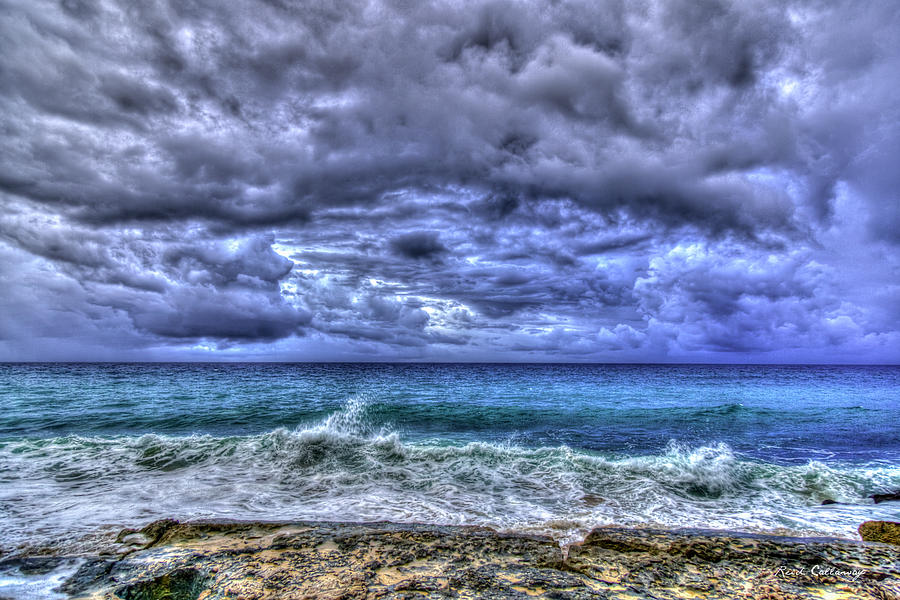 Oahu Hawaii The Stormy Pacific Ocean Waves and Rocks Oahu Hawaii Art Photograph by Reid Callaway