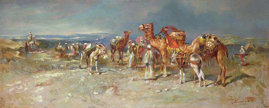 Camel Painting - The Arab Caravan   by Italian School