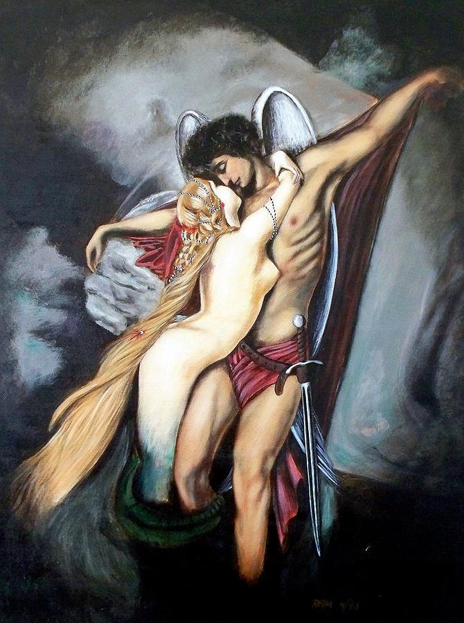 Framed Painting - The Arcangel Micheal and The Mermaid by RB McGrath Framed Painting - The Arcangel Micheal and The Mermaid by RB McGrath