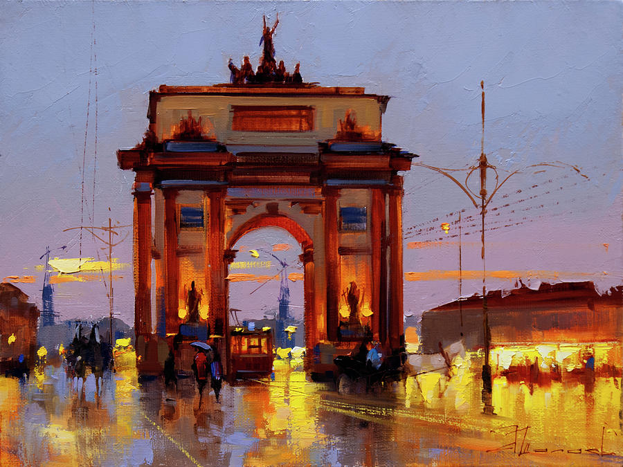 City Painting - The Arch of Victory. Tverskaya Zastava square by Alexey Shalaev