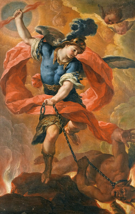 Beautiful Painting - The Archangel Michael defeating the Devil by Antonio Palomino