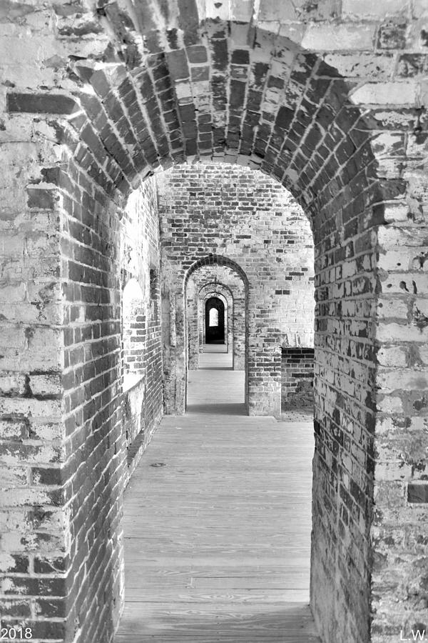 The Arches At Fort Macon North Carolina Black And White Photograph by Lisa Wooten