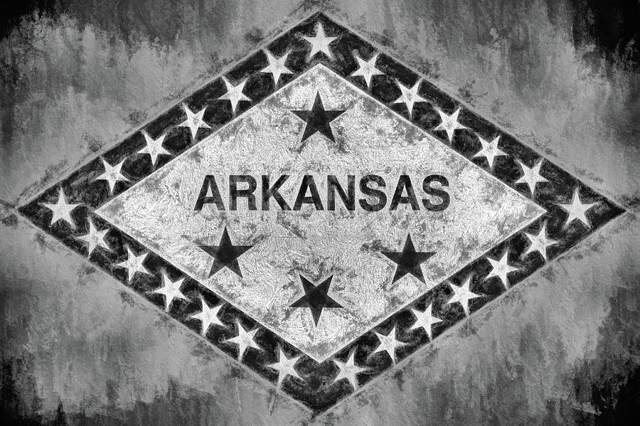 The Arkansas State Flag in Black and White Digital Art by JC Findley