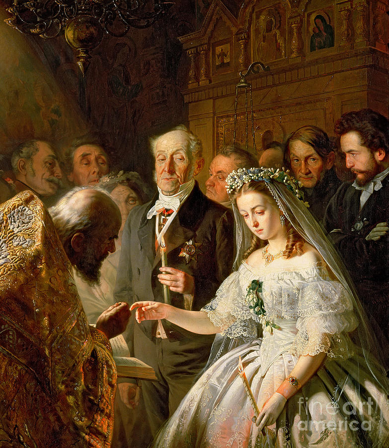 Candle Painting - The Arranged Marriage, 1862 by Vasili Vladimirovits Pukirev