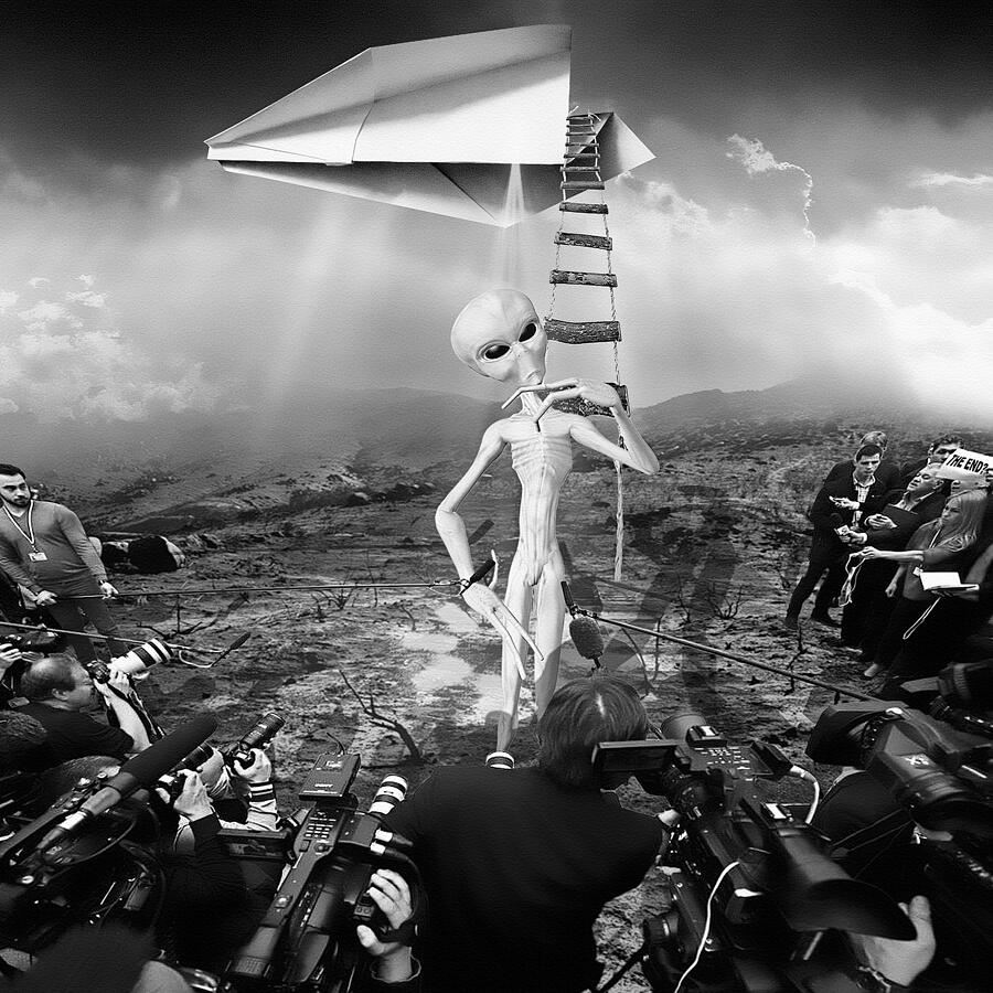 Surrealism Digital Art - The Arrival Black and White by Marian Voicu