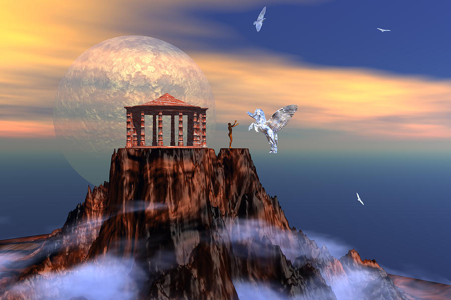 Fantasy Digital Art - The arrival of pegasus by Claude McCoy
