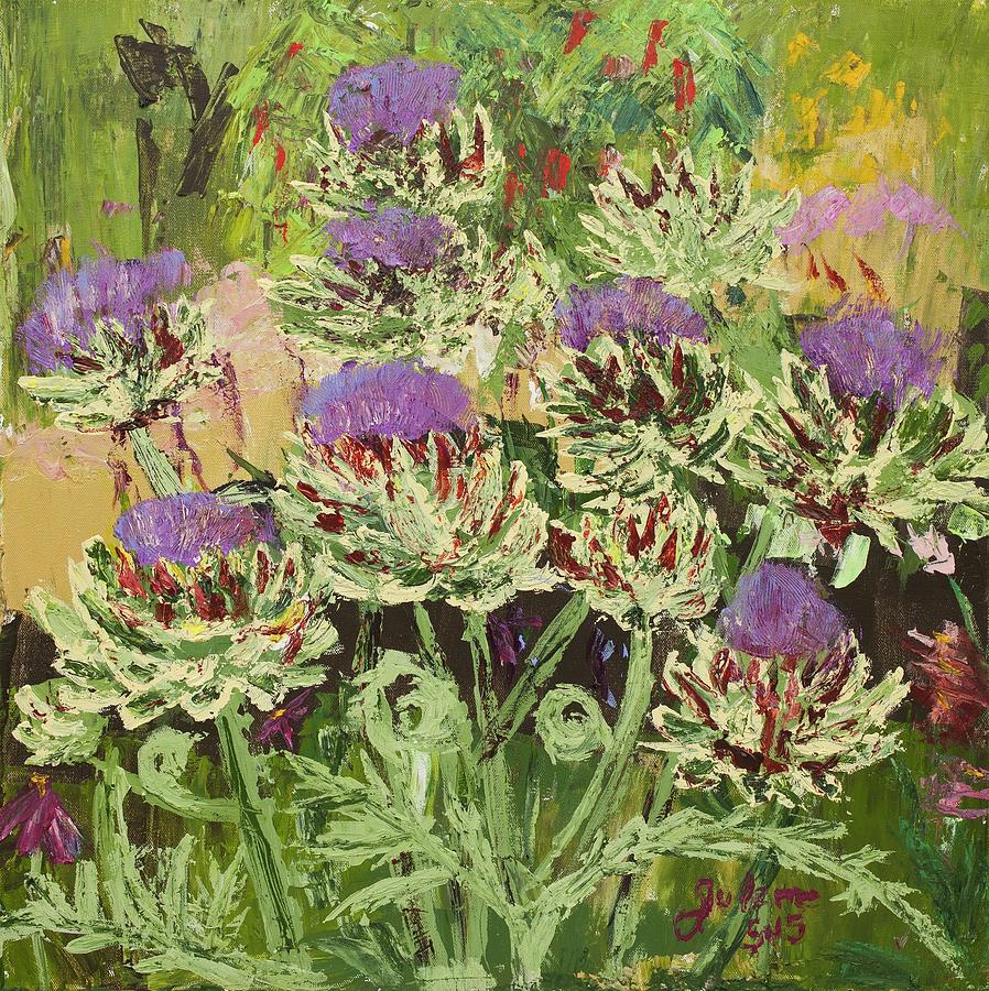 The Artichokes are In Full Bloom Painting by Julene Franki