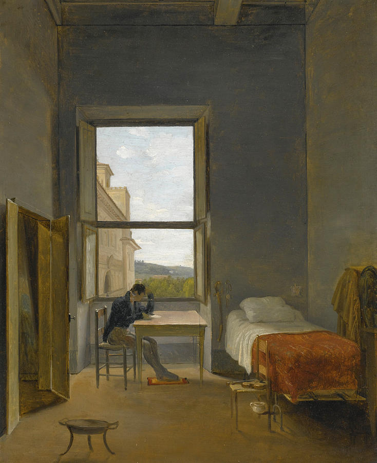The Artist in his Room in the Villa Medici, Rome Painting by Auguste Vinchon