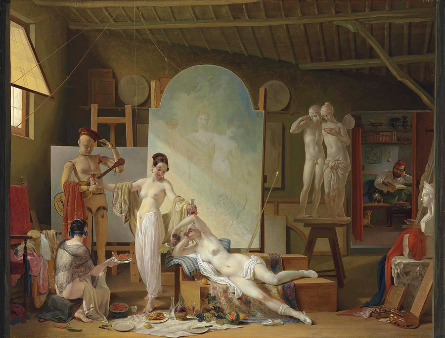 The artists atelier in Rome Painting by Philippe-Jacques van Bree
