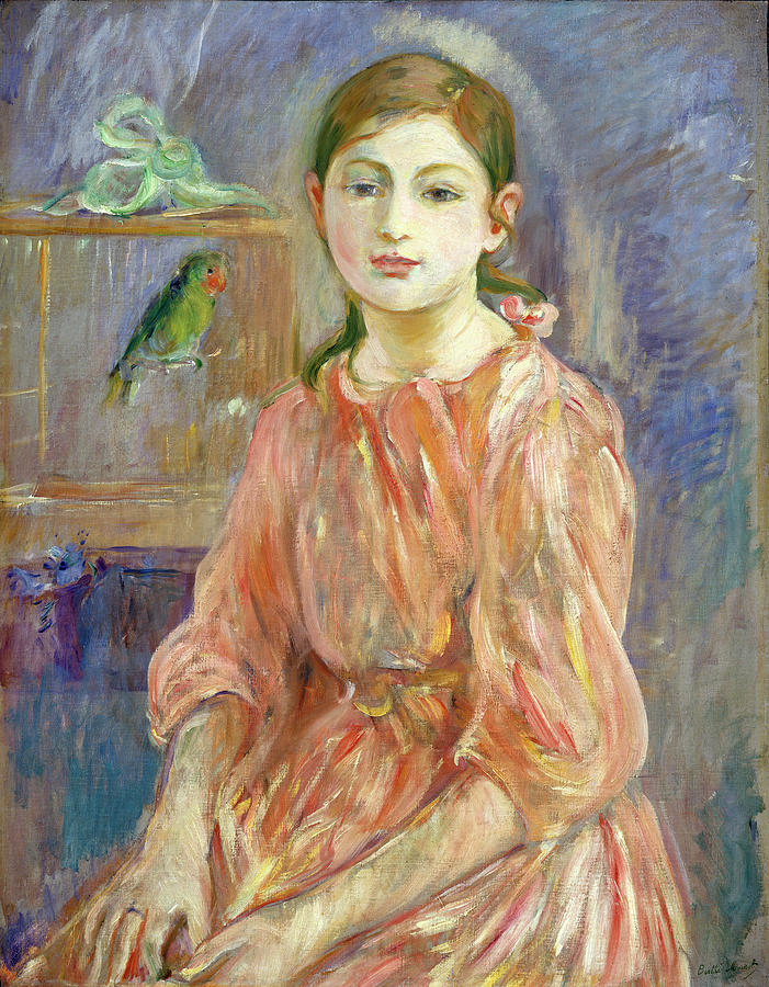 Berthe Morisot Painting - The Artists Daughter with a Parakeet by Berthe Morisot