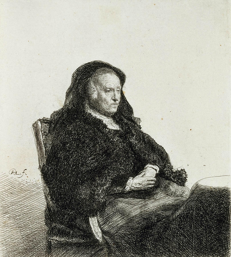 The Artists Mother Seated at a Table Relief by Rembrandt