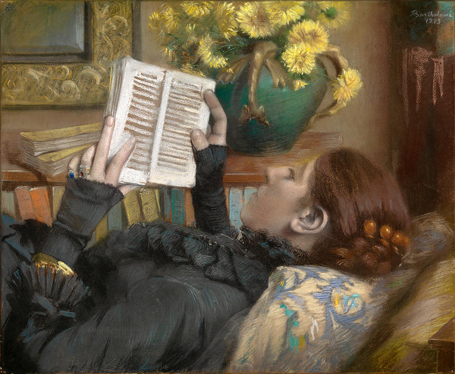 The Artists Wife Reading Drawing by Albert Bartholome
