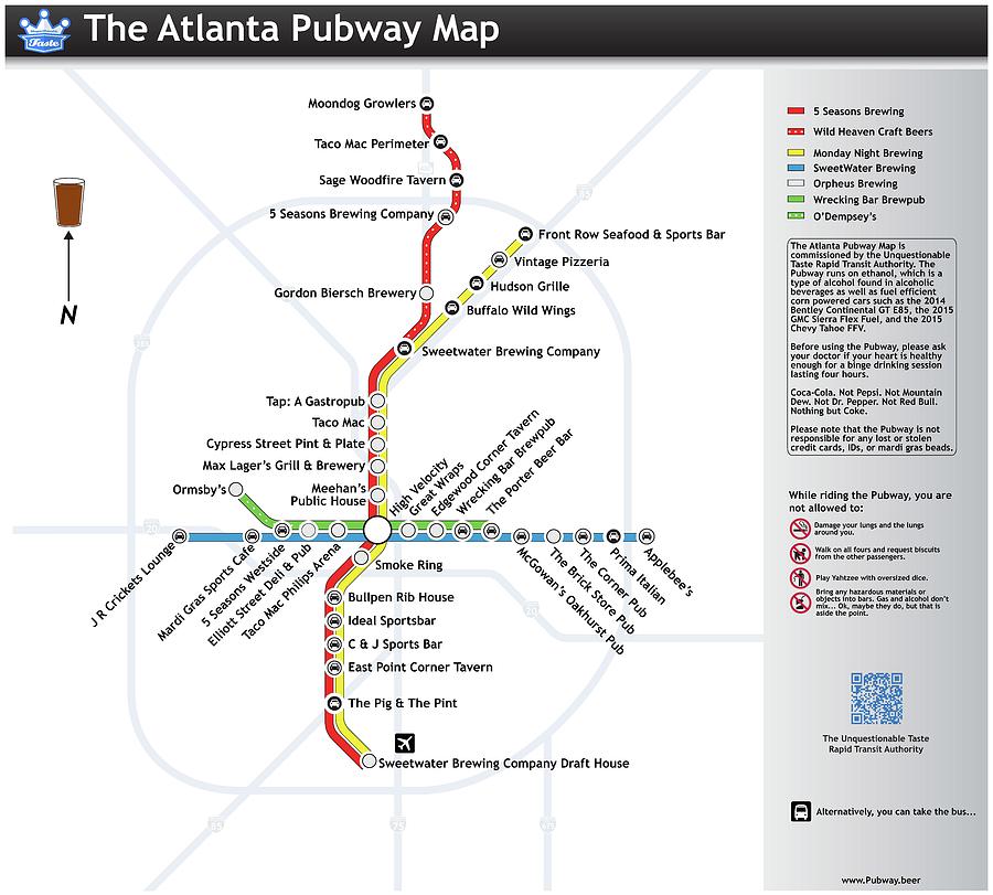 Beer Digital Art - The Atlanta Pubway Map by Unquestionable Taste Beer Digital Art - The Atlanta Pubway Map by Unquestionable Taste