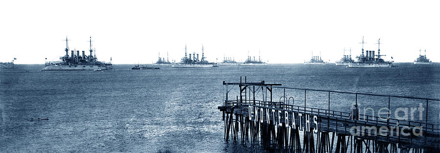 The Photograph - The Atlantic Fleet anchored off the Del Monte Bath House pier in 1908 by Monterey County Historical Society
