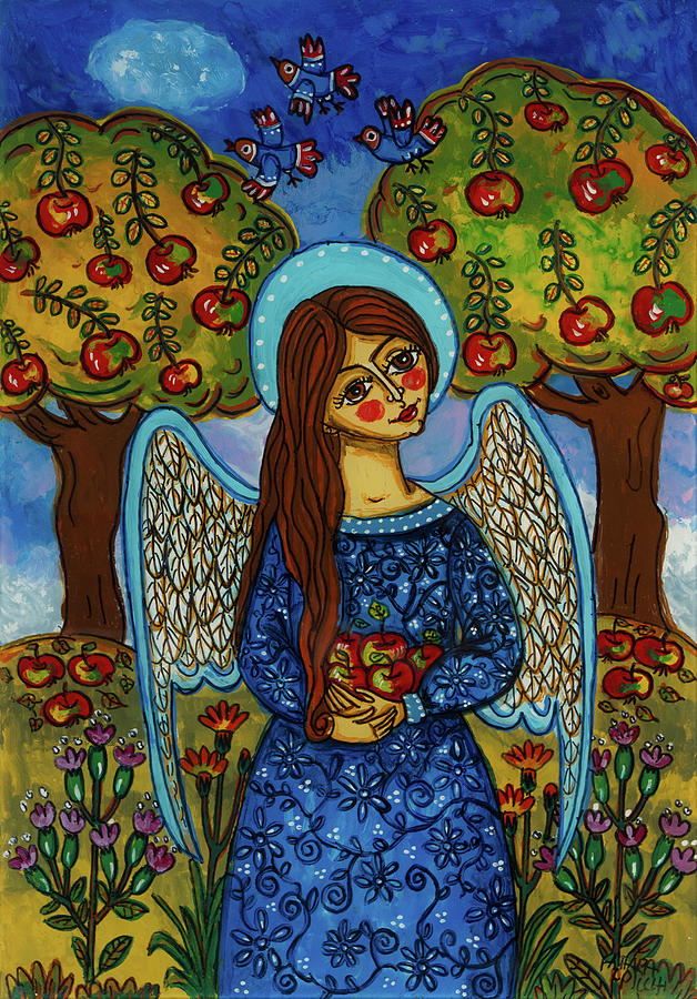 Nature Painting - The autumn angel with the apples by Iwona Fafara-Pilch