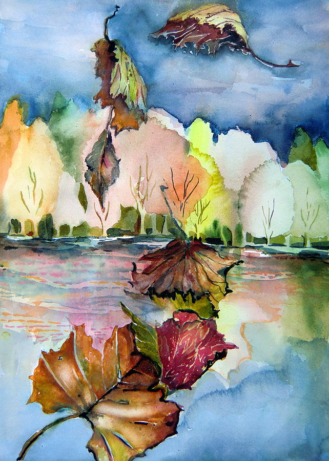 The Autumn Leaves Drift By My Window Painting by Mindy Newman