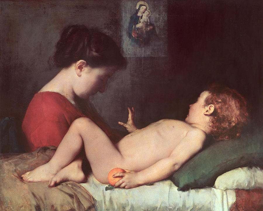Madonna Painting - The Awakening Child by Jean Jacques Henner 