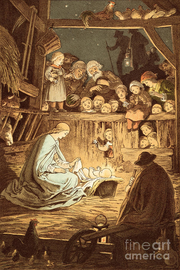 Christmas Painting - The Babe lying in a manger  by Victor Paul Mohn