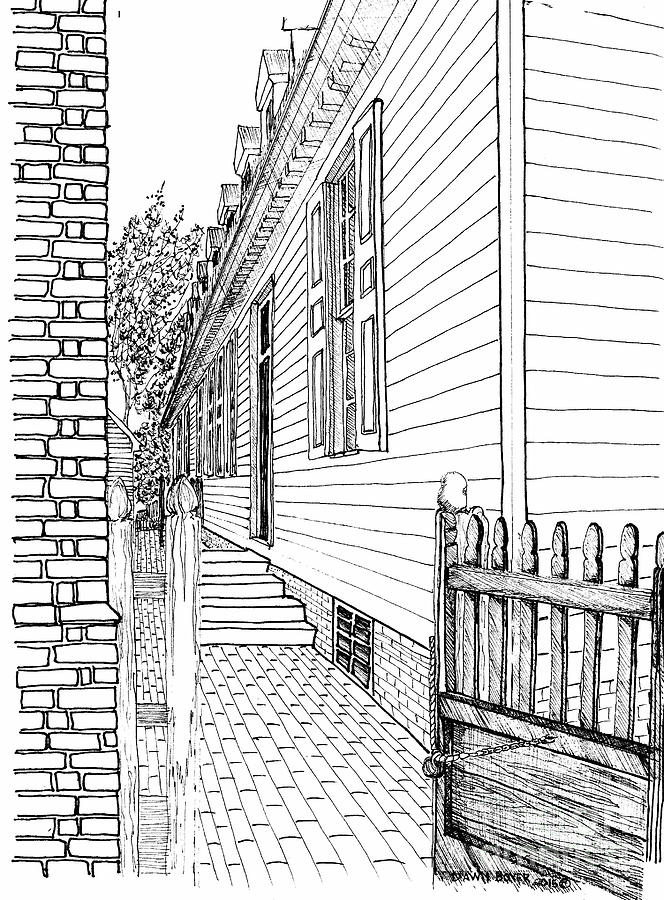 The Back Gate to the Alley Drawing by Dawn Boyer