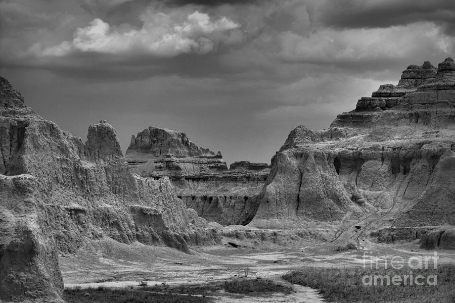 The Badlands Sandstone Fortress in Black and White Photograph by Nadalyn Larsen