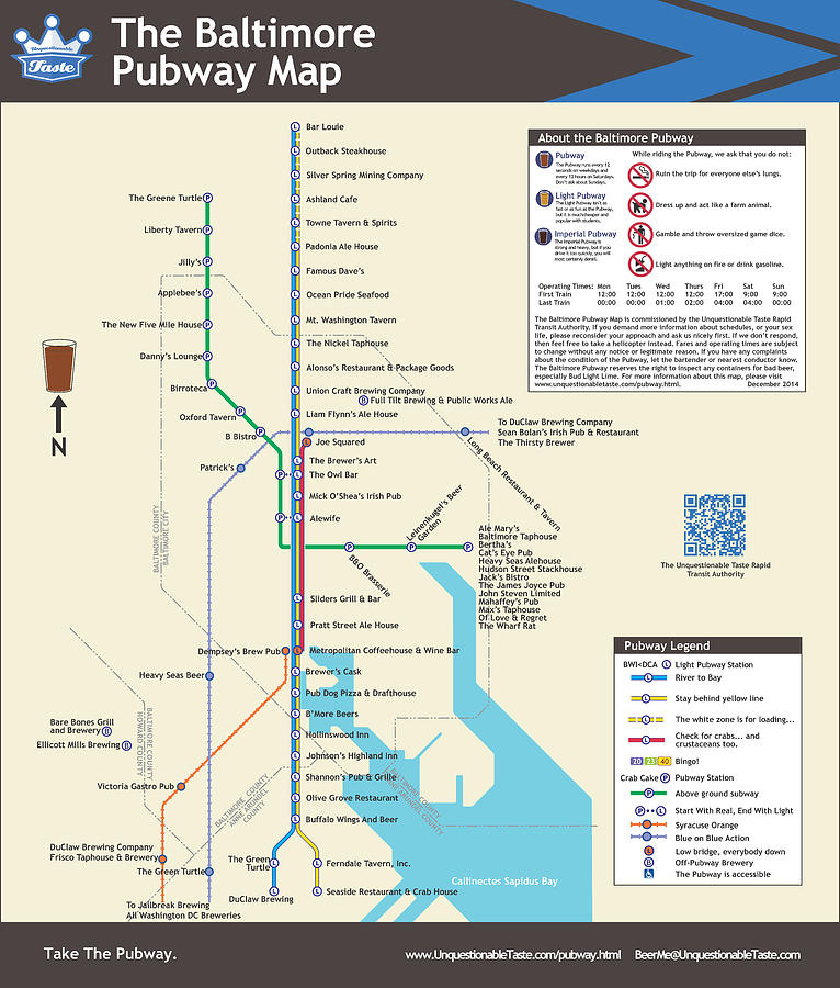 Beer Digital Art - The Baltimore Pubway Map by Unquestionable Taste Beer Digital Art - The Baltimore Pubway Map by Unquestionable Taste