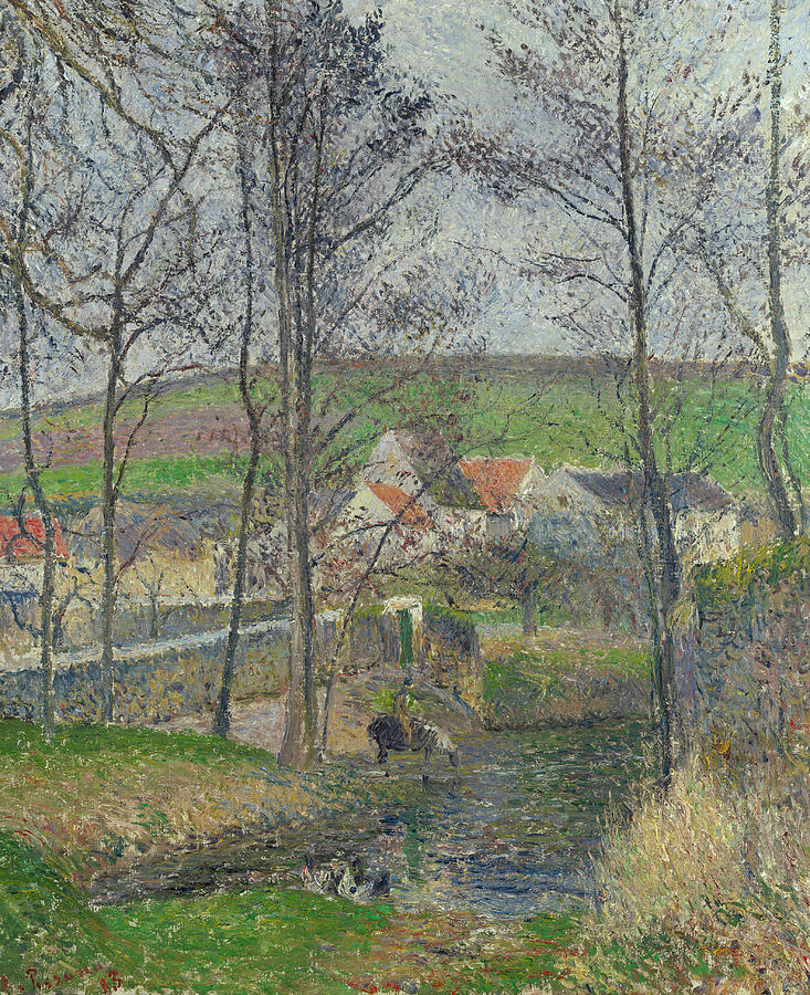 The Banks of the Viosne at Osny in Grey Weather, Winter Painting by Camille Pissarro