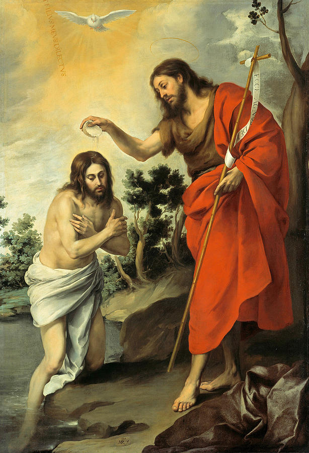 The Baptism of Christ #3 Painting by Bartolome Esteban Murillo