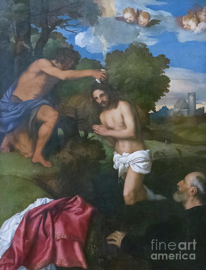Titian Painting - The Baptism of Christ, circa 1512 by Titian