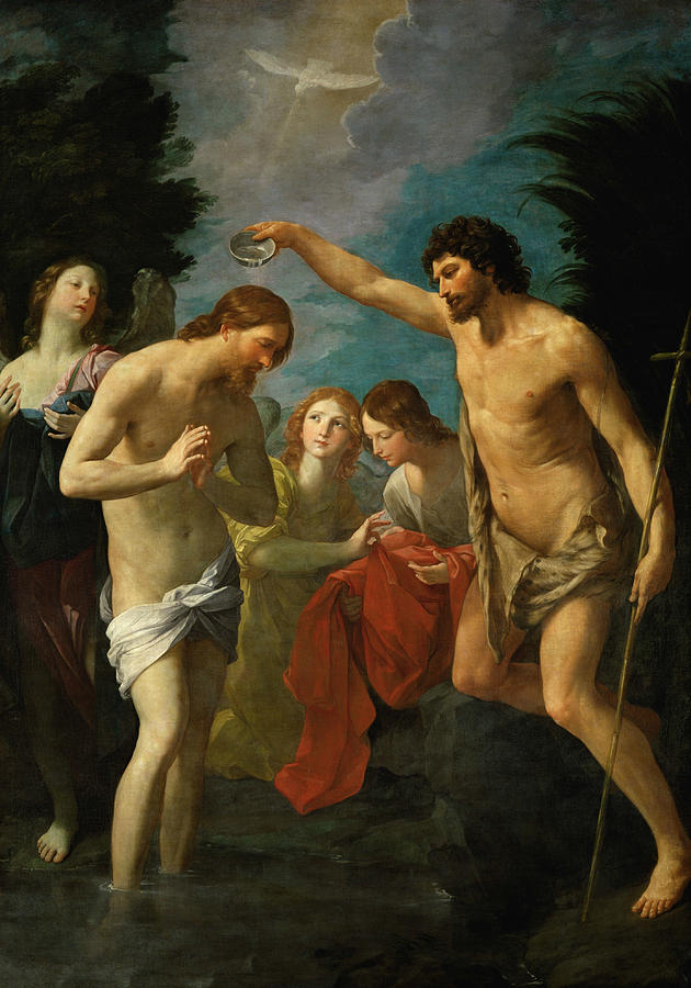 The Baptism of Christ, circa 1622-1623 Painting by Guido Reni