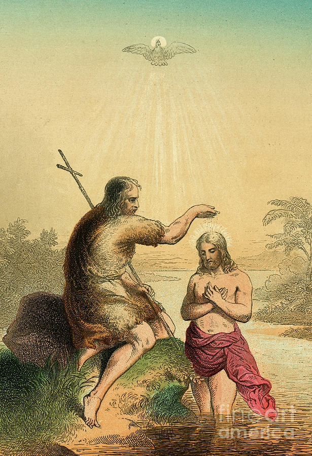 John The Baptist Drawing - The baptism of christ. Scene from the Life of Jesus Christ  Detail by English School