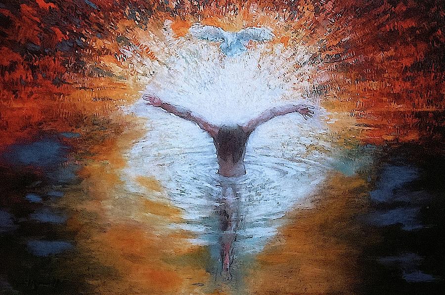 Jesus Christ Painting - The Baptism of the Christ with Dove by Daniel Bonnell