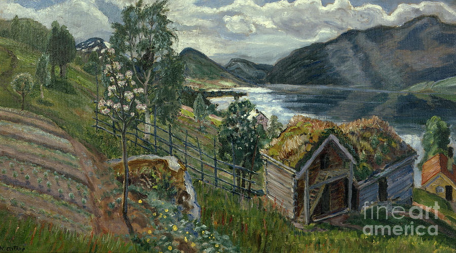 The barn at Sandalstrand Painting by Nikolai Astrup