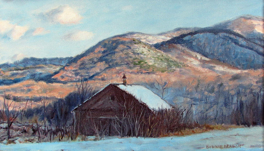 The Barn in Winter Painting by Bonnie Mason