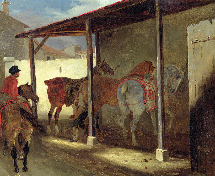 Horse Painting - The Barn of Marechal-Ferrant by Theodore Gericault