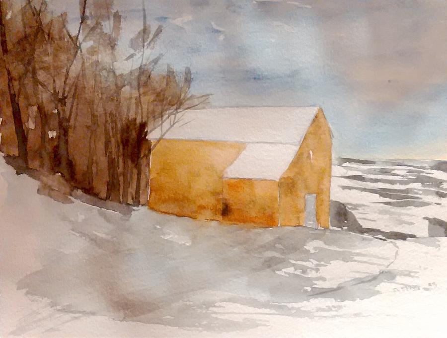The Barn - Winter Painting by Desmond Raymond