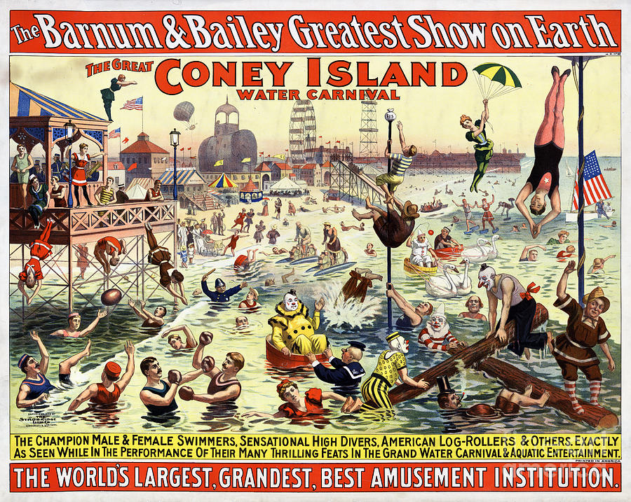 Vintage Painting - The Barnum and Bailey Greatest Show on Earth The Great Coney Island Water Carnival by Vintage Treasure