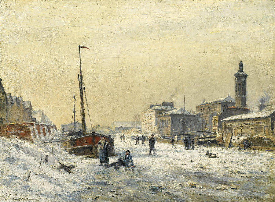 The Bassin de la Villette in Winter Painting by Stanislas Lepine
