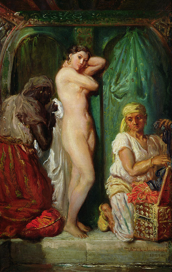 Theodore Chasseriau Painting - The Bath in the Harem by Theodore Chasseriau