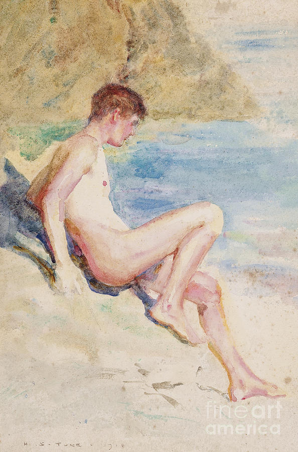 The bather, 1910 Painting by Henry Scott Tuke