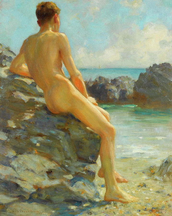 Naked Boys Painting - The Bather by Heny Scott Tuke