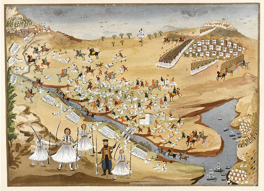The Battle at the bridge of Alamana at Agia Marina in Stylida and at Patrakitsi Painting by Panagiotis Zographos