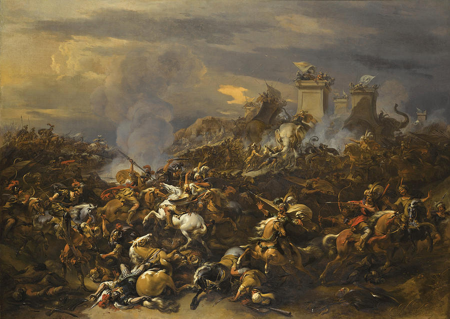 The Battle between Alexander and Porus Painting by Nicolaes Pietersz Berchem