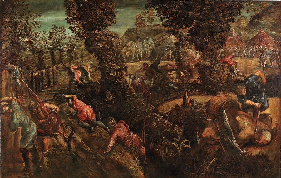 The Battle between the Philistines and the Israelites Painting by Jacopo-Tintoretto